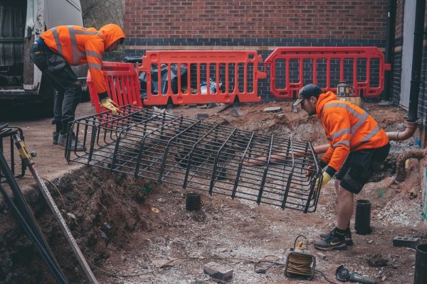 Prefabricated cages being installed for pile caps in Chester